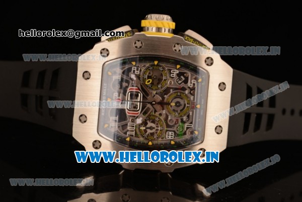 Richard Mille RM11-03 Swiss Valjoux 7750 Automatic Steel Case Skeleton Dial With Arabic Numeral Markers Black Rubber Strap(KV) - Click Image to Close